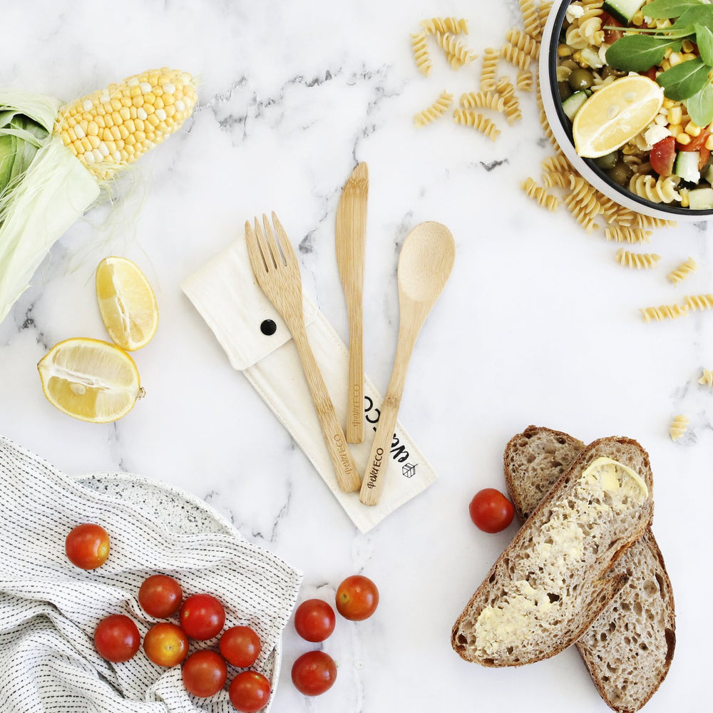 EVER ECO Bamboo Cutlery Set with Organic Cotton Pouch