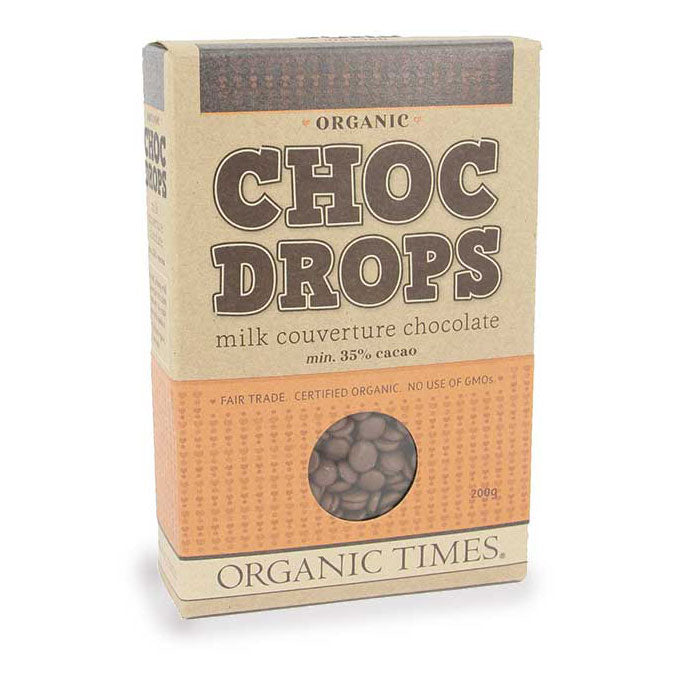 Organic Times Choc Drops Milk Chocolate 200g