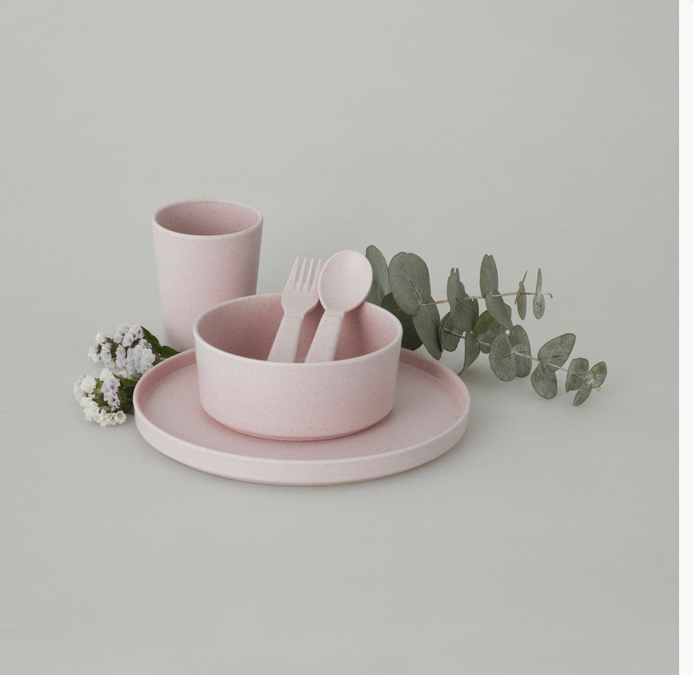 AMELIA FRANK Children's Bamboo Dinnerware 5 Piece | Sunset Rose