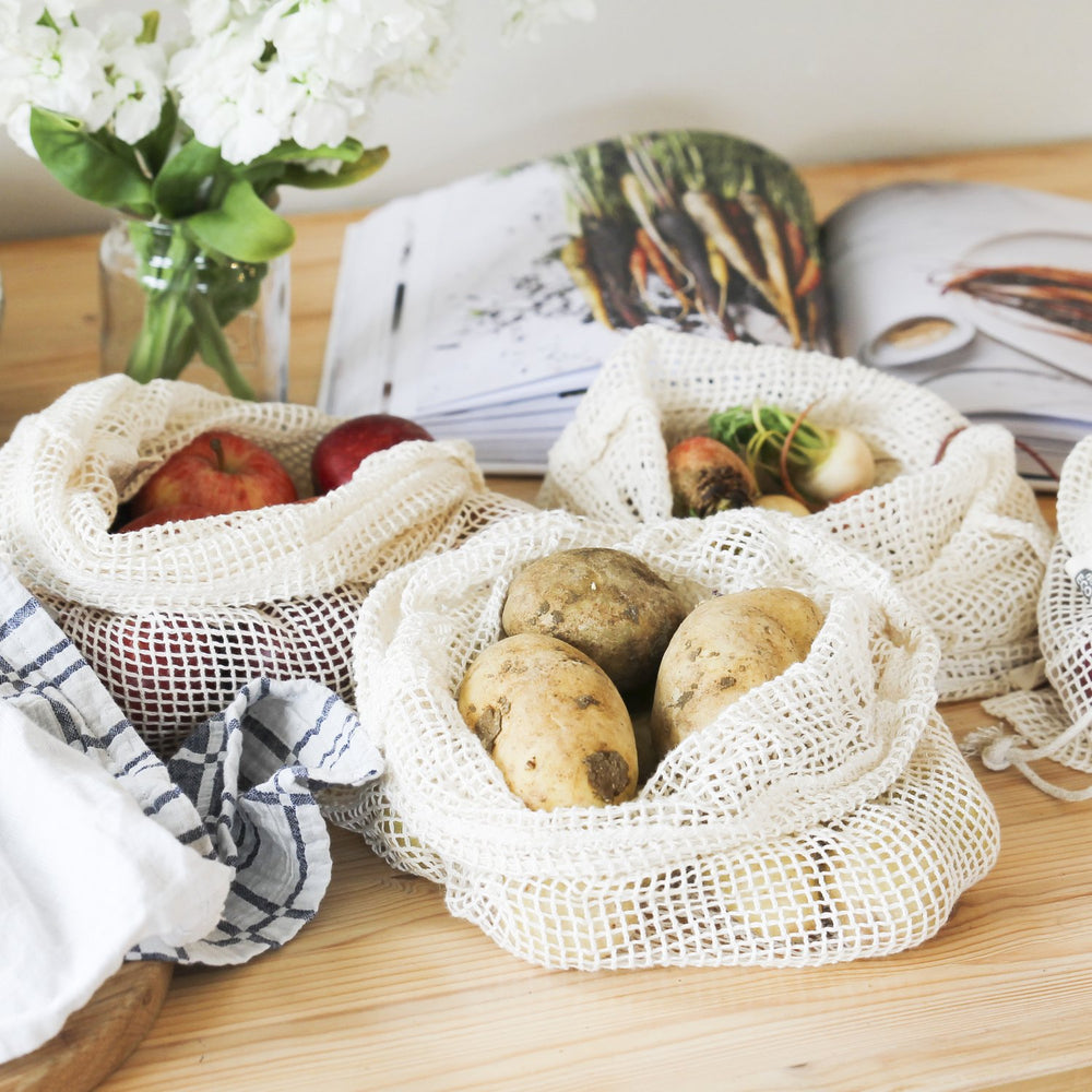 Organic Cotton Net Produce Bags 4 Pack